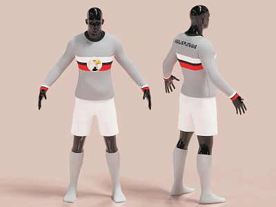 Gray Football Jersey with Red White Stripes Chest Badge EGYPT Back Lettering and White Shorts 3d model