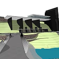 Natural Garden Landscape Design Featuring Hills River Pathways And Buildings