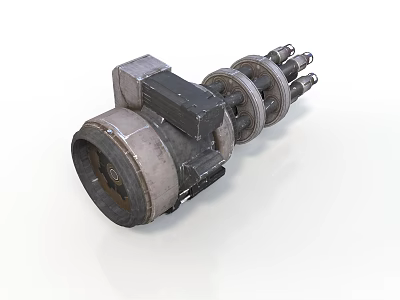 Mechanical Multi Barrel Rotary Weapon Featuring Metal Components And Tactical Design 3d model