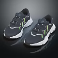 Dark Gray Sporty Sneakers With White Sole And Green Yellow Stripes For Casual Wear