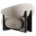 Modern Beige Fabric Armchair With Curved Arms Rounded Seat And Black Legs