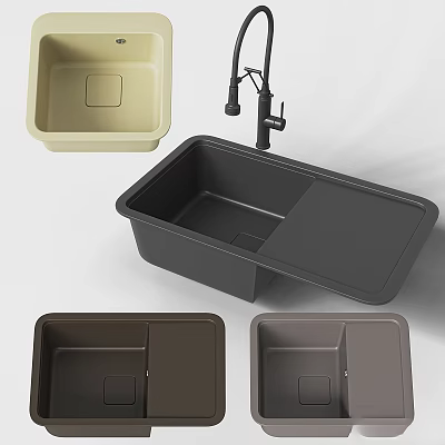 Modern Kitchen Sink With Double Bowl Design In Beige Gray And Brown Colors 3d model
