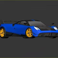Blue Sports Car With Orange Wheels Rear Spoiler And Sleek Racing Design