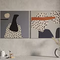 Abstract Decorative Paintings With Geometric Patterns On Gray Wall And Vase Decor 3d model