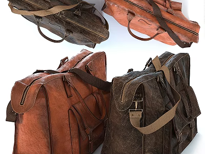 Vintage Leather Bags Classic Design With Hand And Shoulder Straps 3d model
