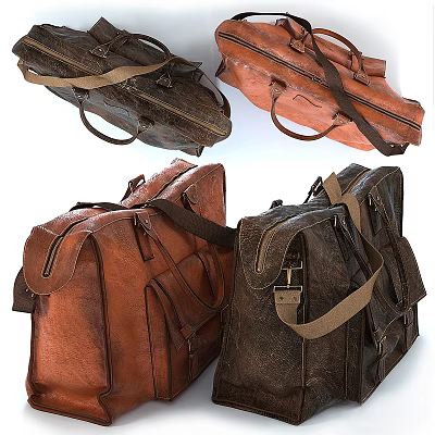 Vintage Leather Bags Classic Design With Hand And Shoulder Straps 3d model