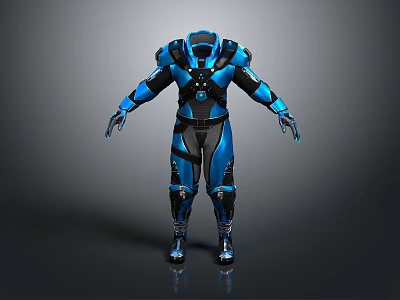 Futuristic Armored Character In Blue And Black Sci Fi Armor Standing Pose 3d model