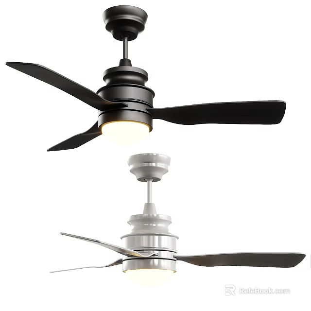 Modern Ceiling Fan With Black White Blades And Integrated LED Light Design 3d model 