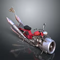 Custom Red and Silver Motorcycle With Rocket Style Exhaust and Checkered Flag Accents