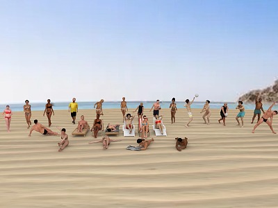 Seaside Beach People Multiplayer Men Women Beach Volleyball Recliner Bikini Sports People 3d model