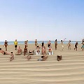 Seaside Beach People Multiplayer Men Women Beach Volleyball Recliner Bikini Sports People 3d model