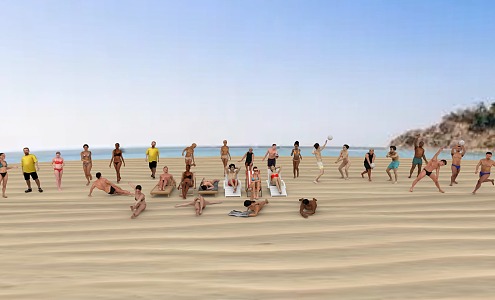 Seaside Beach People Multiplayer Men Women Beach Volleyball Recliner Bikini Sports People 3d model