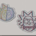 Cartoon Character Face Patches With Starburst Edges Colorful Lines And Glittery Texture