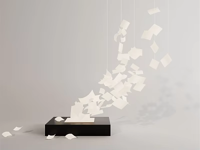 Contemporary Chandelier With Floating White Paper Pieces Scattered From Black Base In Modern Interior 3d model