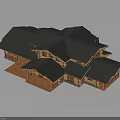 Modern Wooden House Exterior With Dark Roof Multiple Gabled Roofs And Wooden Deck