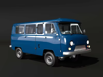 Classic Blue Vintage Van With Multiple Windows And Retro Front Design 3d model