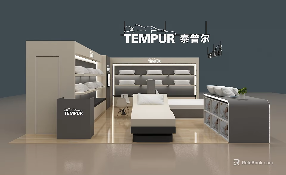 TEMPUR Store In Mall With Mattresses Pillows Display Shelves And Beds 3d model 