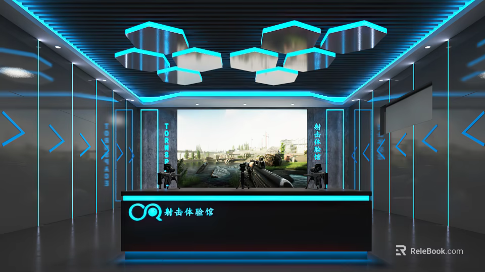 Modern Sports Fitness Experience Room With Digital Screen And Tech Console 3d model 