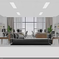 Modern Office Interior With Desks Chairs Bookshelf Sofa Windows And Lighting 3d model