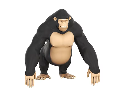 Gorilla 3D Model With Black Body And Light Colored Abdomen Standing Pose 3d model