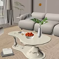 Modern White Sofa and Coffee Table Set with Strawberries Green Plant and Vase in Interior