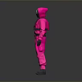 Pink Jumpsuit Game Movie Character With Triangle Symbol And Black Harness