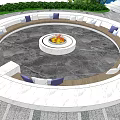 Outdoor Sofa Setup With Circular Fire Pit Purple Cushions And Marble Floor 3d model
