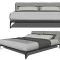 Modern Minimalist Double Bed With Gray Upholstered Headboard And White Linen Bedding