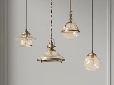 Stylish Pendant Lights With Glass Shades And Metal Frames For Interior Decoration 3d model