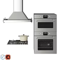 Stainless Steel Kitchen Appliances Including Range Hood Double Ovens Gas Stove And Cooking Pot
