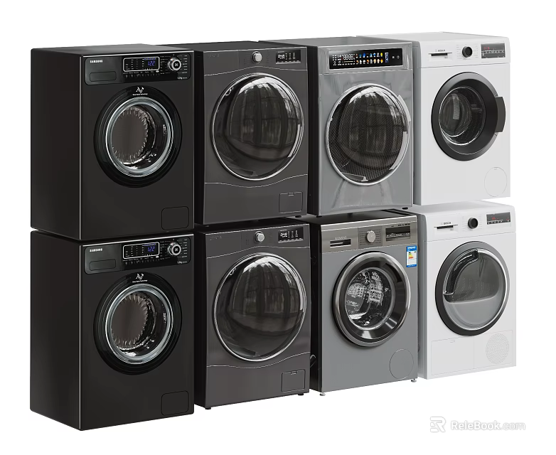 Various Modern Washing Machines in Different Colors and Styles for Home Use 3d model 