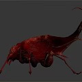 Red Spiked Fantasy Creature With Long Legs On Dark Reflective Surface 3d model