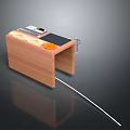Modern Wooden Office Desk With Keyboard Calculator Stationery And Cable Management