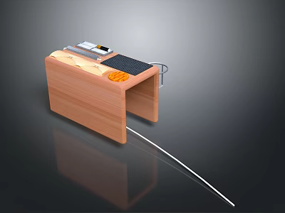 Modern Wooden Office Desk With Keyboard Calculator Stationery And Cable Management 3d model