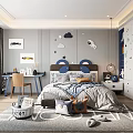 Kids Room Interior Design With Space Theme Stars Clouds Stickers Bed Desk And Toys
