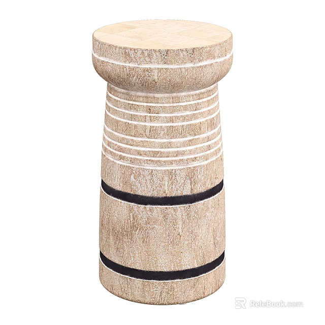 Natural Wooden Coffee Table With Horizontal White And Black Striped Design 3d model 