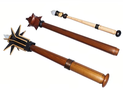 Medieval Blunt Weapons With Star Shaped Heads Wooden Handles And Metal Tips 3d model