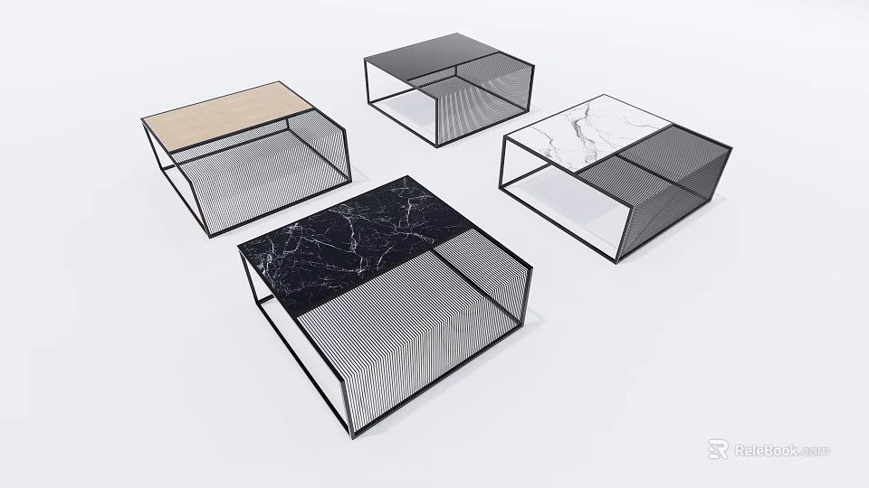 Modern Coffee Tables Featuring Marble Tops And Geometric Designs In Various Colors 3d model 