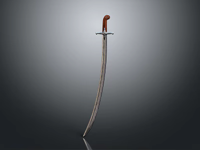 Traditional Curved Sword With Red Handle And Shiny Metal Blade On Dark Background 3d model