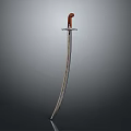 Traditional Curved Sword With Red Handle And Shiny Metal Blade On Dark Background