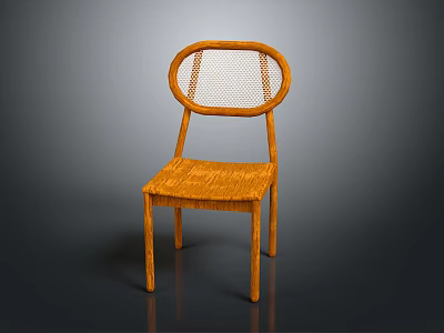 Modern Orange Single Chair With Round Woven Rattan Backrest And Seat Design 3d model