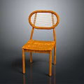 Modern Orange Single Chair With Round Woven Rattan Backrest And Seat Design