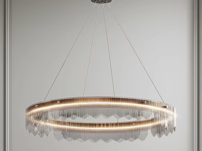 Modern Circular Chandelier With Hanging Crystal Details And Illuminated Ring Design 3d model