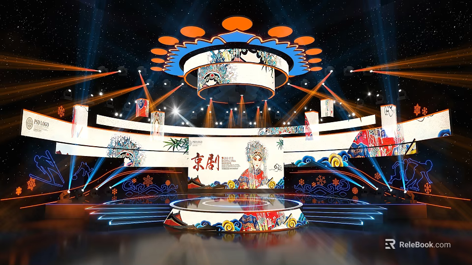 Traditional Peking Opera Stage Design With Colorful Decor And Lighting Effects 3d model 