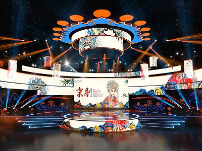 Traditional Peking Opera Stage Design With Colorful Decor And Lighting Effects 3d model