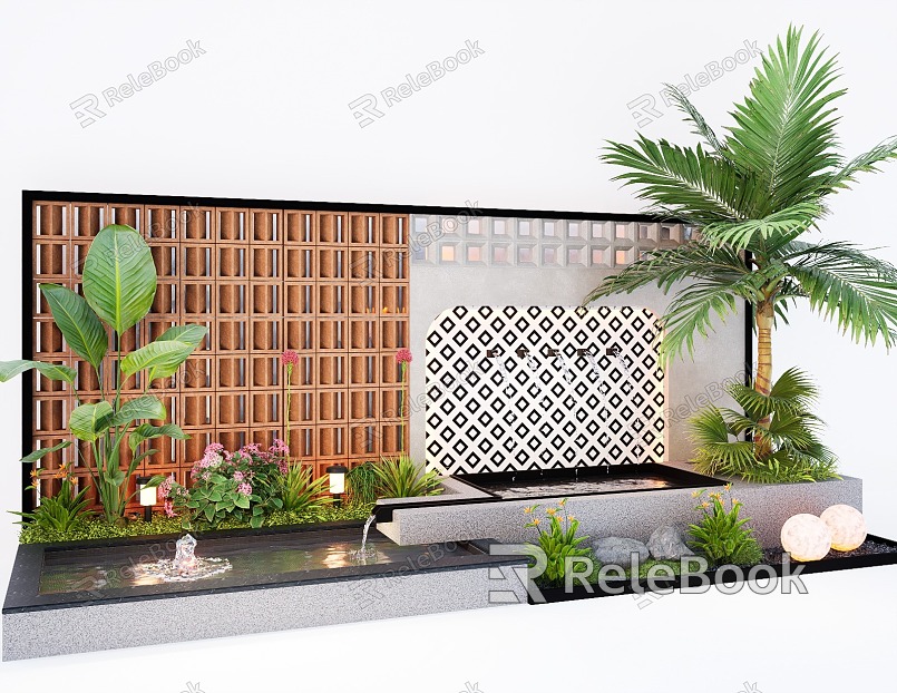 Cream feng shui landscape wall hollow brick flowing water landscape wall background wall model