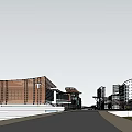 Modern Commercial Street With High Rise Buildings Green Spaces And Waterfront Plazas