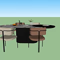 Modern Dining Table Set With Marble Top And Beige Upholstered Chairs 3d model