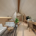Modern Cozy Hotel Room Interior With Wooden Elements White Sofa And Green Plant