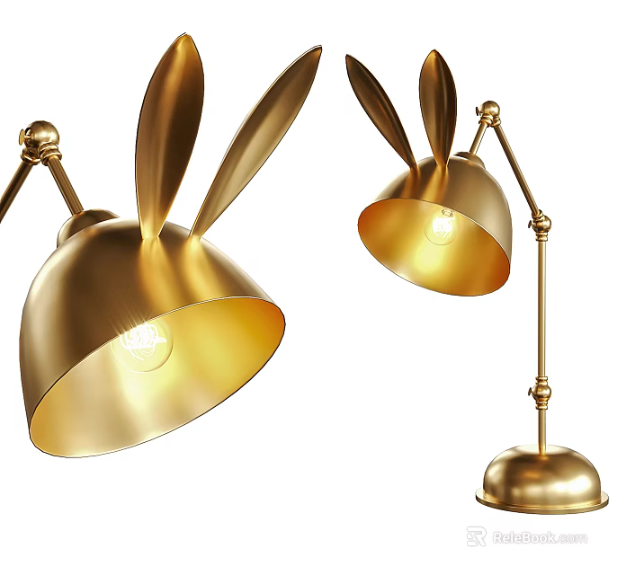 Gold Rabbit Ear Design Table Lamp with Metallic Lampshade and Illuminated Light 3d model 